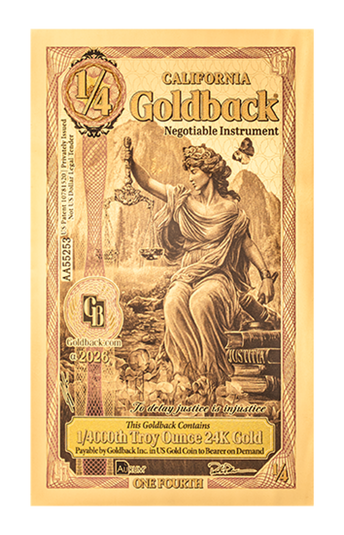 1/4 California Goldback Alpha Edition front