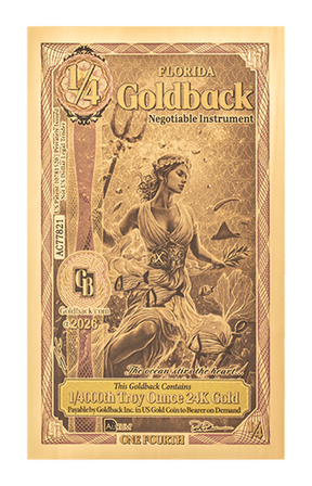 1/4 Florida Goldback Alpha Edition front