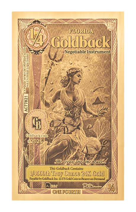 1/4 Florida Goldback Alpha Edition front