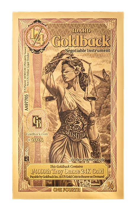 1/4 Idaho Goldback Alpha Edition front