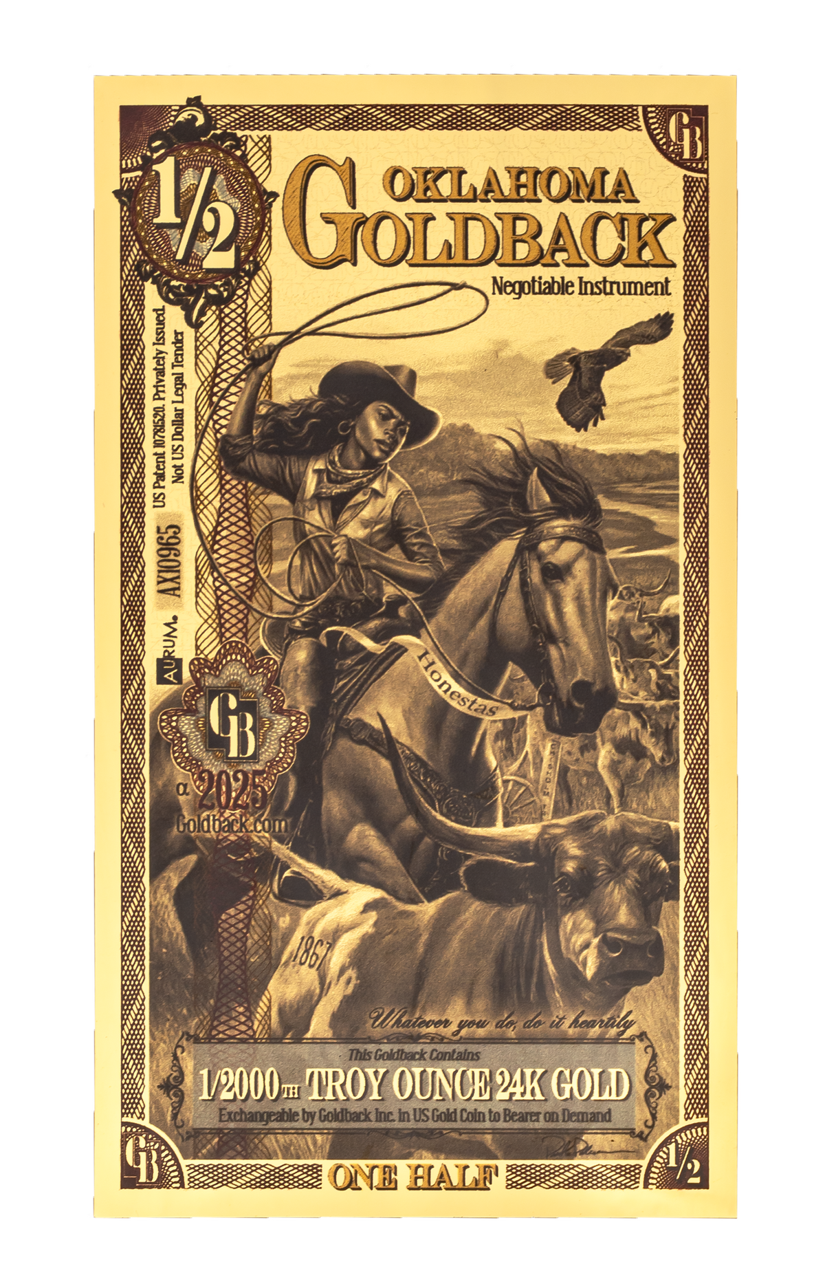 1/2 Oklahoma Goldback Alpha Edition front