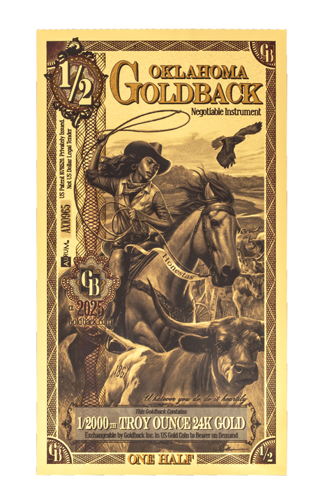 1/2 Oklahoma Goldback Alpha Edition front