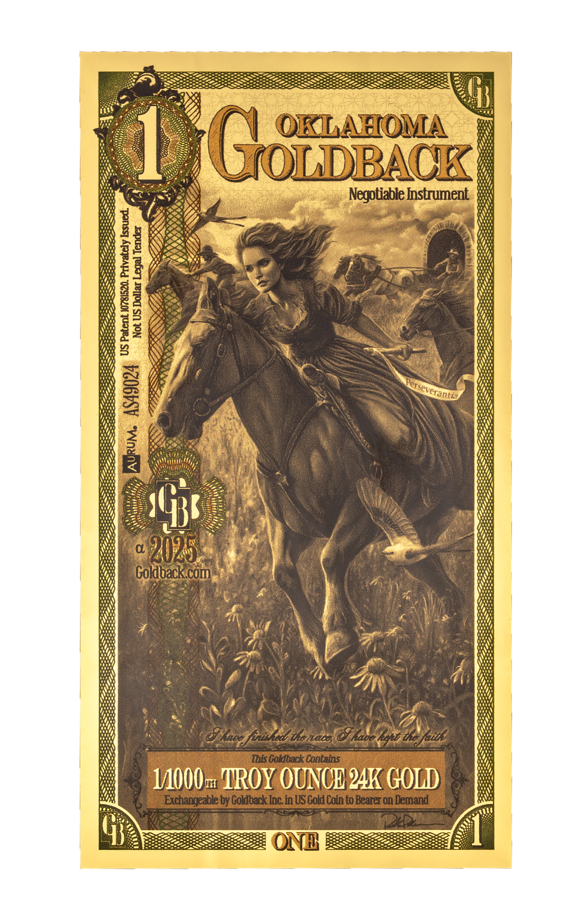 1 Oklahoma Goldback Alpha Edition front