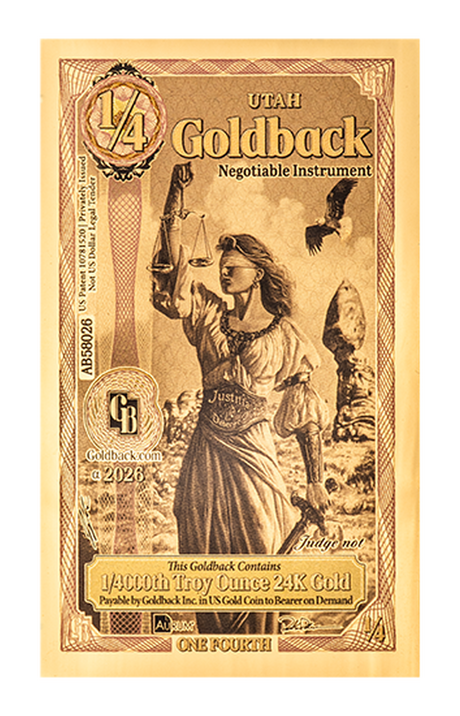 1/4 Utah Goldback Alpha Edition front