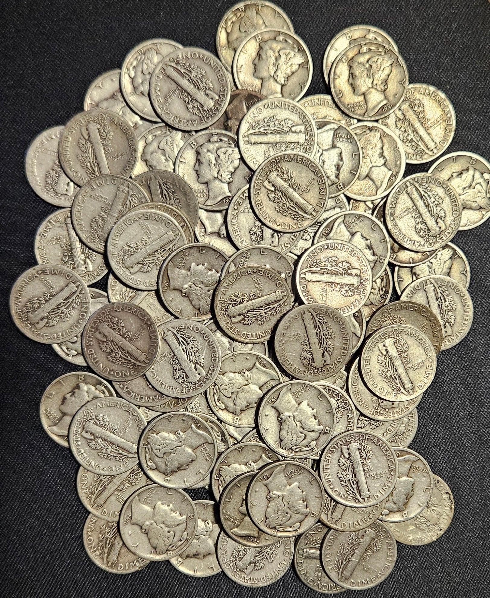 90% Silver Mercury Dime — Circulated, Random Date (1916–1945) (1, 5, or 10 Coins)